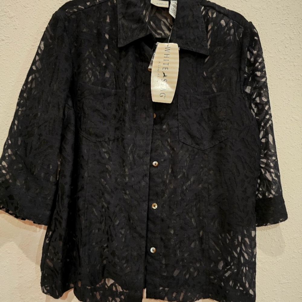 Black Burnout Button Up Top Size L